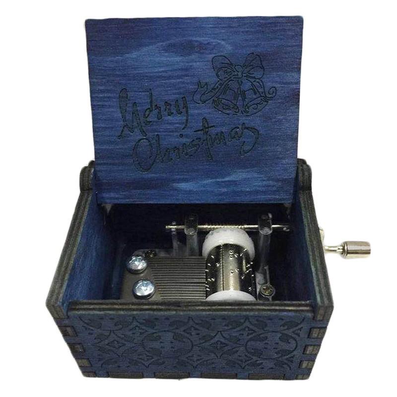 Künstlerische Frohe Weihnachten Musikbox Zart Graviertes Holz-Sammlerstück mit Natürlicher Eichenoberfläche