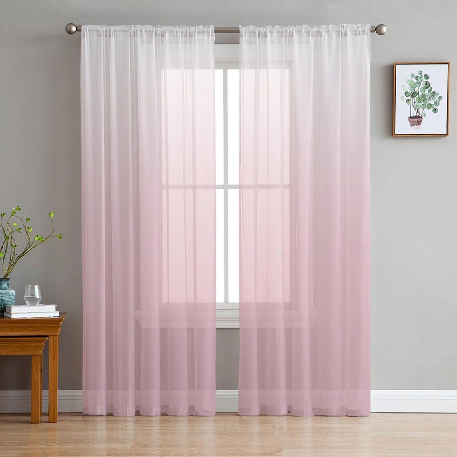 Romantische Paarse Verloop Chiffon Transparante Gordijnen voor Woonkamer Slaapkamer Huisdecoratie Raam Voiles Tule Gordijn 135W x 114H(cm)