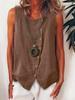 Damen Boho Locker Übergröße Diagonal Knopf Ärmellos Hemd Tanktop