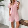 Summer Lapel Button Loose Pocket Short Sleeve Jumpsuit for Women, Leisure Casual One-piece Outfit for Europe America