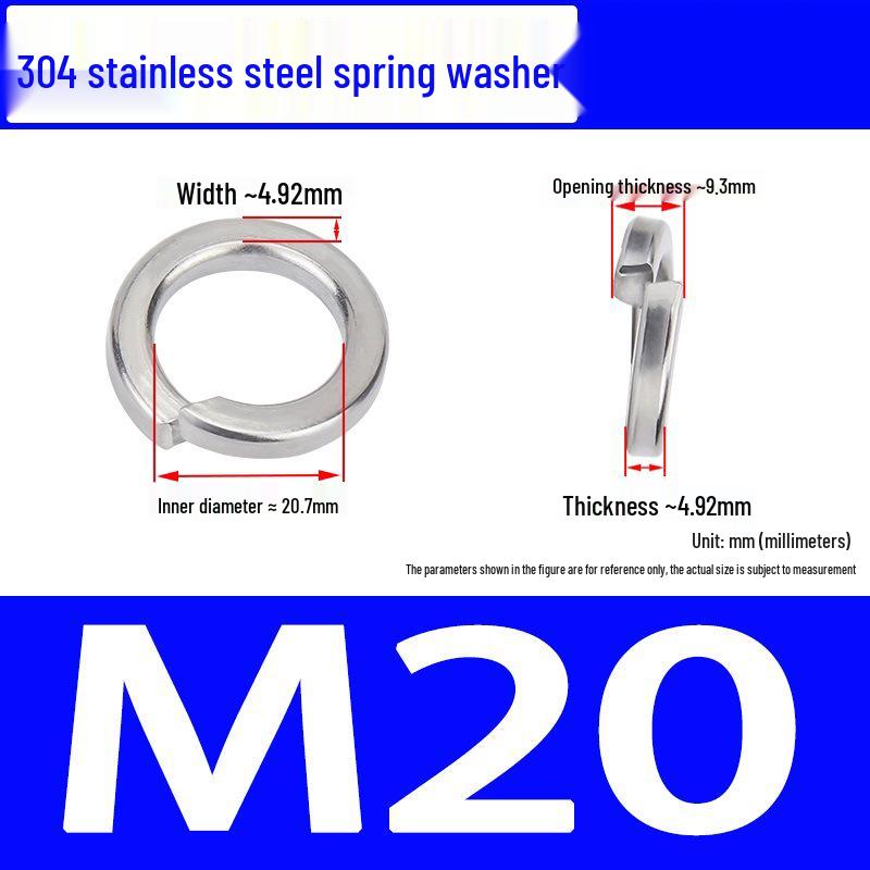 304 Stainless Steel Open Type Elastic Spring Washer, Spacer for M2, M3, M4, M6, M8, M14, M20, M24