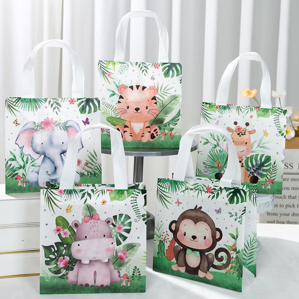 Genți cadou nețesute cu animale din junglă, favoruri de petrecere cu tema junglă, geantă portabilă pentru pachet de bomboane pentru copii, genți pentru decorațiuni pentru petrecerea de naștere.