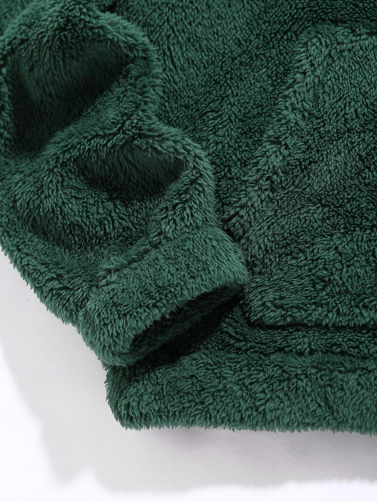 ZAFUL пушистая толстовка с капюшоном и вышитым карманом в виде тигра M глубокий/зелёный — фото 4