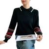 Women's Autumn/Winter Color Block Cashmere Knit Sweater with Contrast Lapel - Fashionable, Loose, and Thickened Design