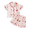 Baby Girls Pajamas Sets Strawberry Bow Printed Shorts Sleeve Tops with Shorts 2Pcs Sleepwear