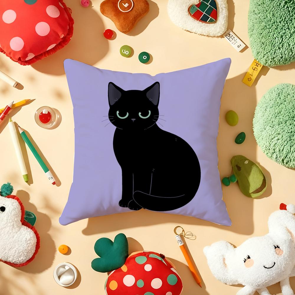 Little Black Cat Cushion Cover Soft Short Plush DoubleSided Printing Home Decor Machine Washable Pillow Case Gift