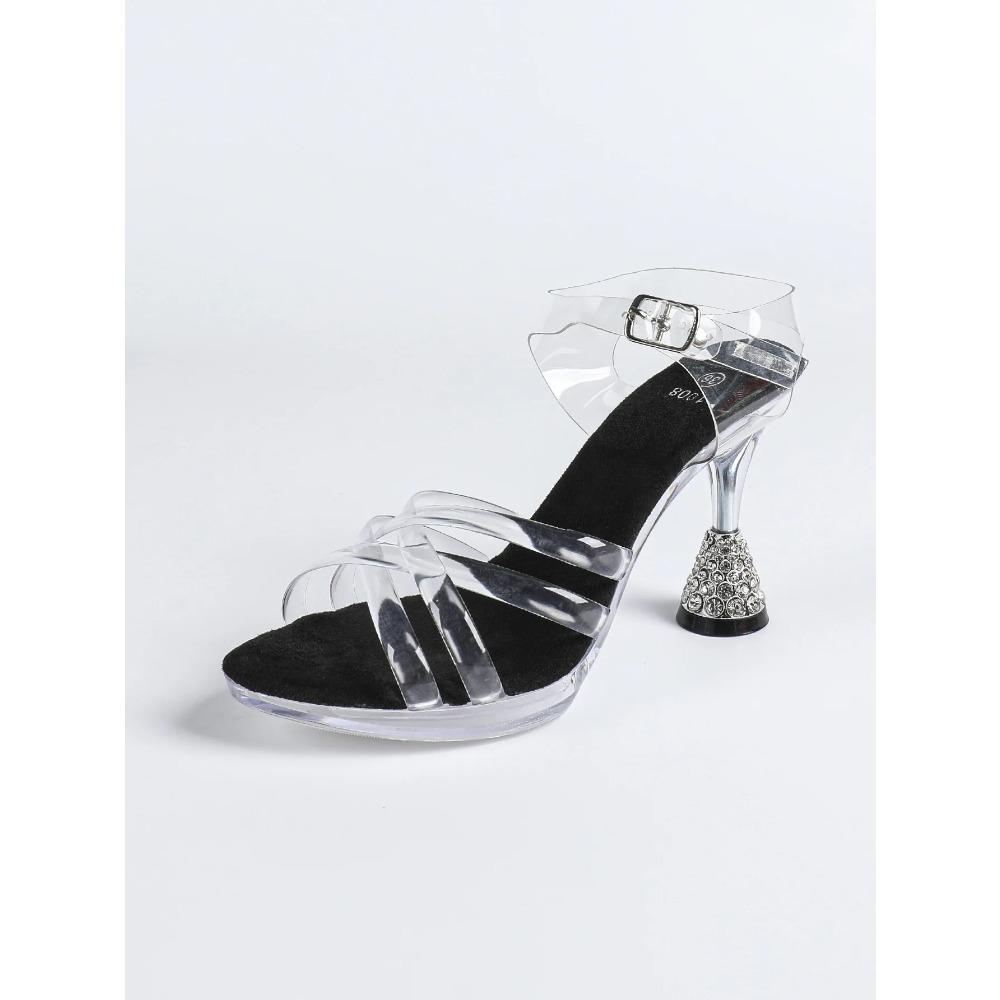 MCLUBGIRL  British Style Square Head Sandals, New Daily Transparent Rhinestone Low-heeled Sandals In Summer 2026  LFD-1008-4