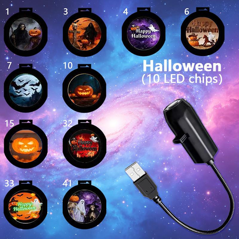 Halloween Christmas Projection Night Light LED Creative Bedroom Atmosphere Lamp Mini Decorative Light for Home Party Festival Decor Holiday Gift