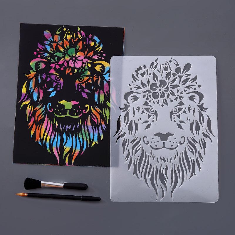 YUELU Creative Animal Lace Ruler Scratch Art Template