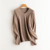 Women's V-Neck Cashmere Pullover Sweater - Loose Fit, Long Sleeve, Versatile for Autumn & Winter.