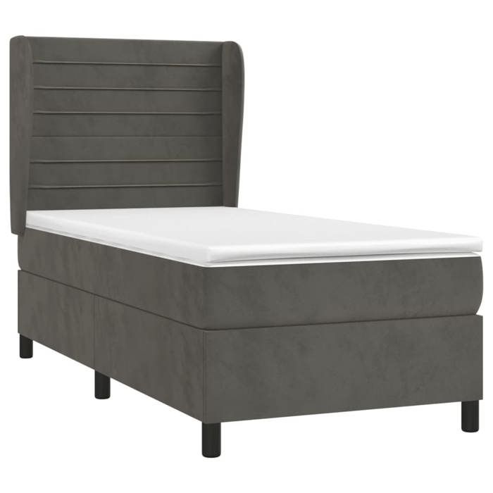 3129250 vidaXL Divan Bed and Mattress Dark Grey 90x200 Cm Velvet