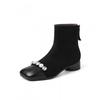 3CM Low Heel Ankle Boots Women Fall Winter Fleece Lined Slim Fit Rhinestone Accent Soft Sole Petite Size Fashion