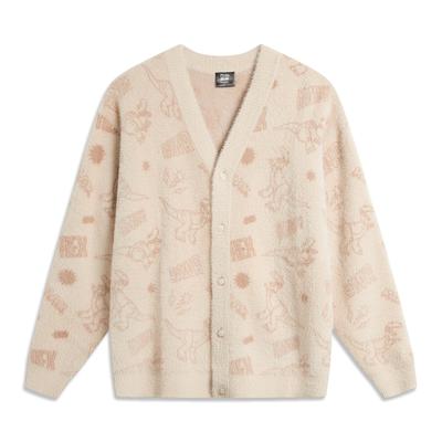 Collaborazione Li Ning X Disney Serie Drago Abbraccio Stampa All-Over Lettera Maglione in Maglia a Maniche Lunghe in Pile con Bottone Singolo Unisex AMBU214-4
