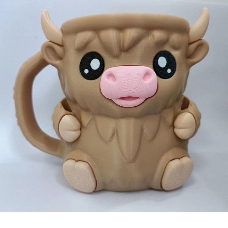 3D Printed Ice Cream Pint Holder Cute Cartoon Animal Water Mug Creative Cow Pattern Ice Cream Containers Kitchen Tools