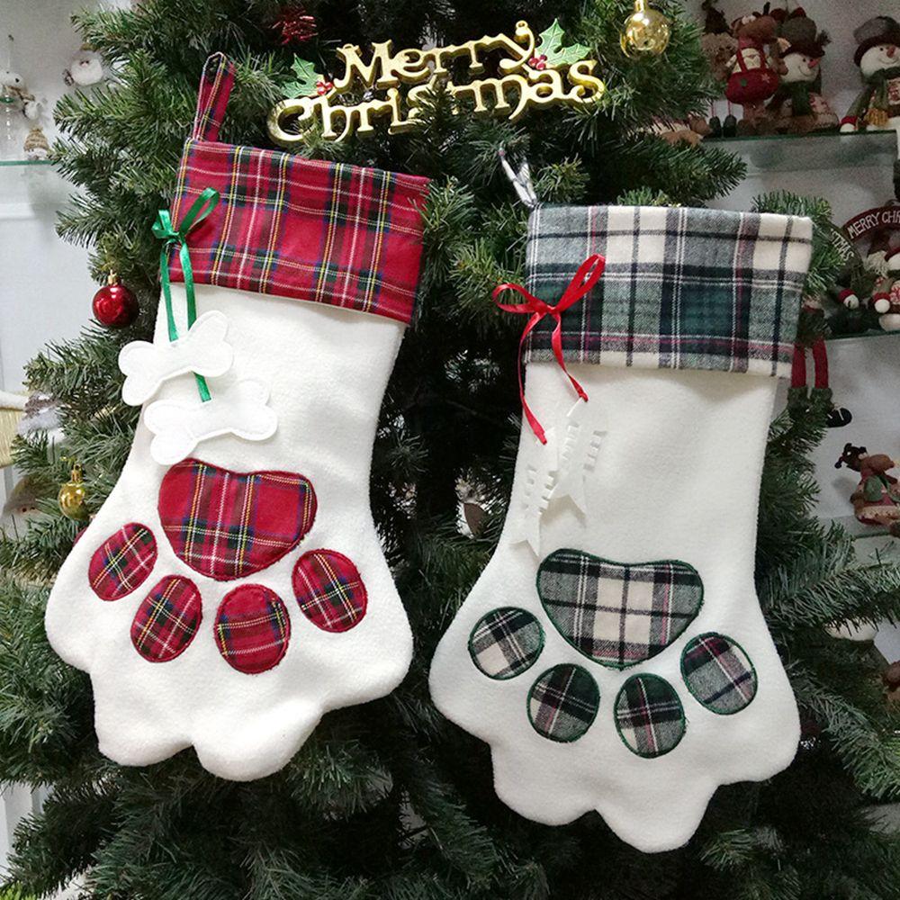 Craft Holiday Hanging Paw Shaped Fireplace Ornaments Christmas Stockings Decoration Pet Supplies