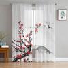 Plum Blossom Bird Chinese Style Tulle Translucent Drapes for Living Room Decoration Window Opening Drape for Bedroom Voile Organza Drapes