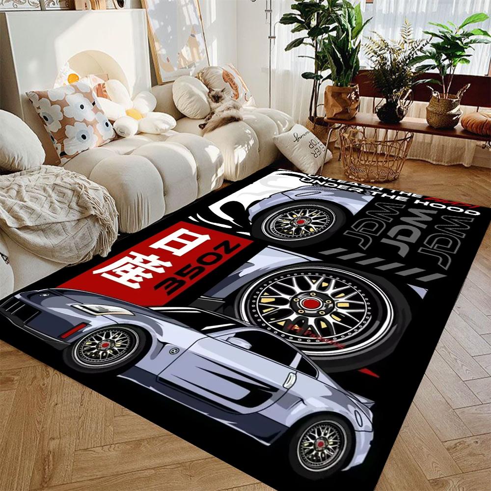 Vintage J-JDM Sports Car Art Carpet Living Room Sofa Decor Rugs Man's Cave Bedroom Rug Game Room Chair Floor Mat Hallway Rug