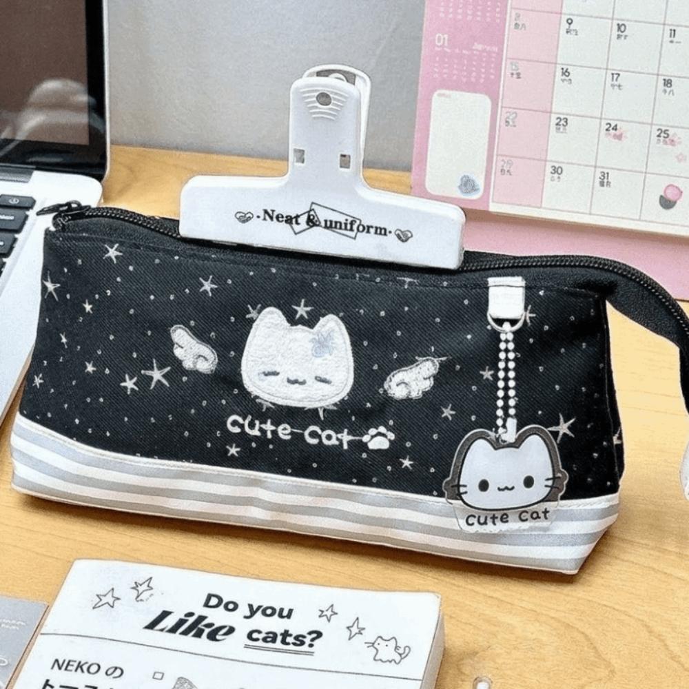 Large Capacity Cat Pattern Pen Case Multi-Layer Stationery Storage Pouch For Teen Students
