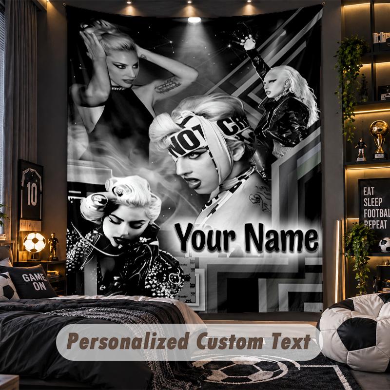 Personalisierte Wandtapisserie, Lady Gaga Individuell Bedruckter Name, Stoff-Wandkunst für Innenraum-Hintergrund