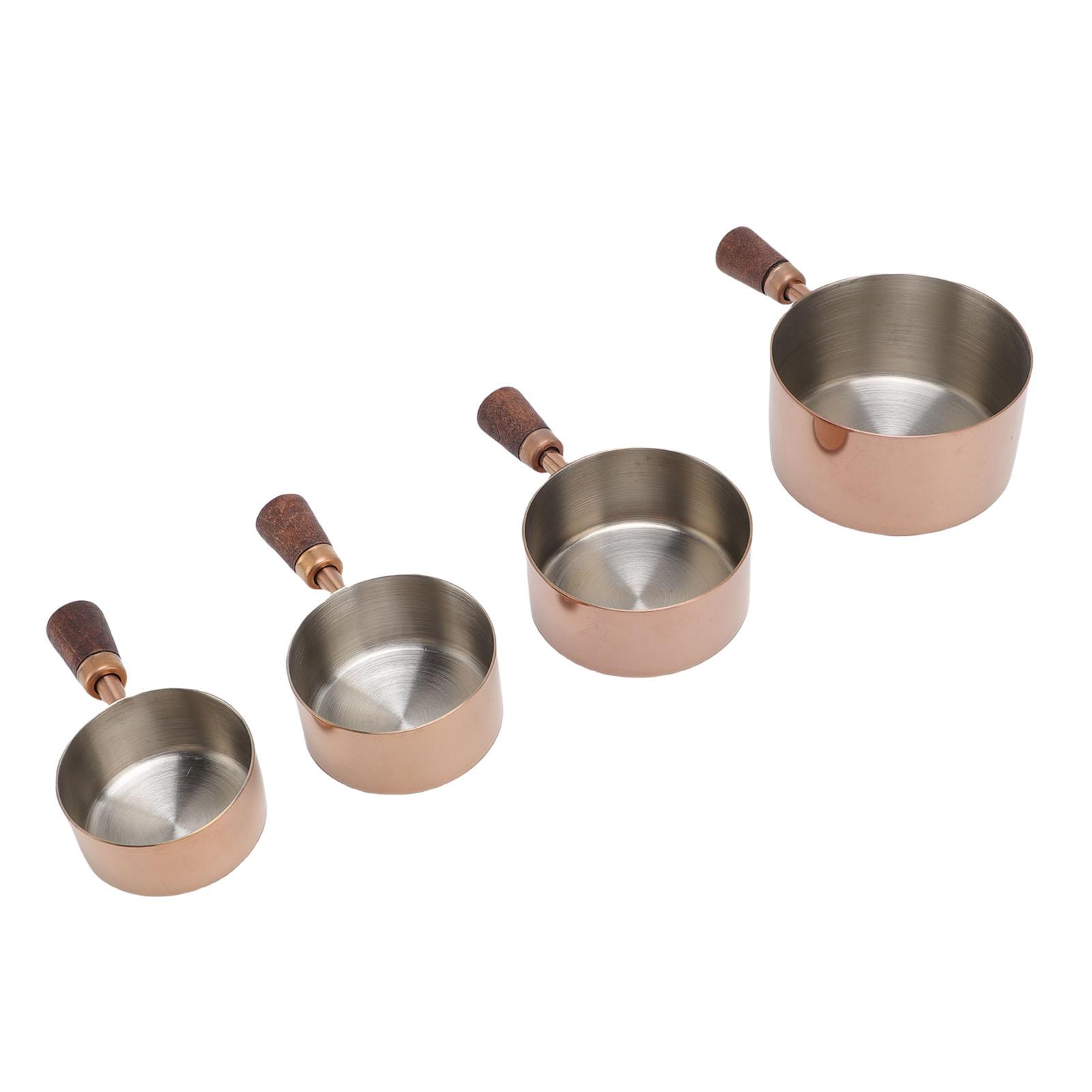 

4Pcs Stainless Steel Measuring Cup Stackable Condiment Cups Dipping Sauce Cups with Wooden Handle For Coffee Cooking Baking