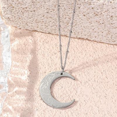 New Fashion Islamic Muslim Moon Rune Stainless Steel Pendant Necklace for Men and Women Simple Religious Jewellery Gift
