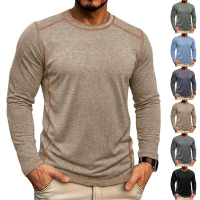 Heren Lange Mouw Ronde Hals T-shirt Casual Lichtgewicht Pullover Top met Stiksels voor Dagelijks Gebruik