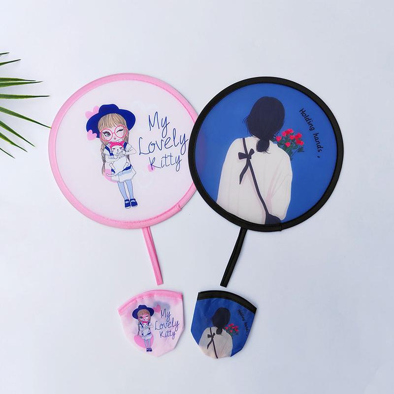 Mini Tragbarer Faltfächer Stoff Fliegender Scheibenfächer Rund Mit Tasche Hand Faltfächer Cartoon Sommer Party Gastgeschenke Geschenk