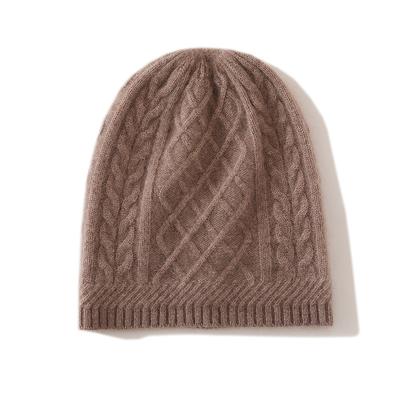 Kaschmir Herbst und Winter Neuer Stil Damen Hochwertig Einfarbig Diamant Zopfmuster Verdickt Warm Mode Gestrickte Freizeitmütze