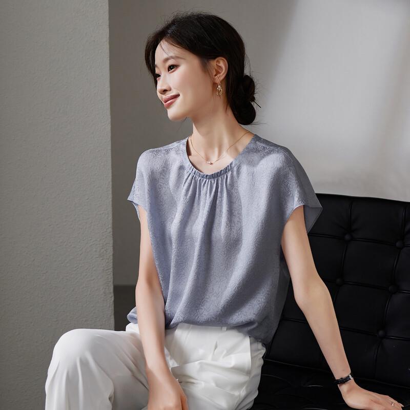 SOFSIL Women s Jacquard Mulberry Silk Short-Sleeve Top XL