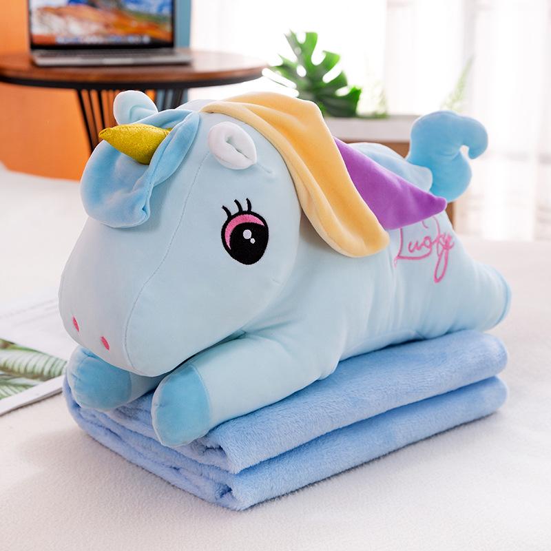 

Adorable And Cute Unicorn Plush Toy Pillow Blanket Set Perfect Gift For Her синій