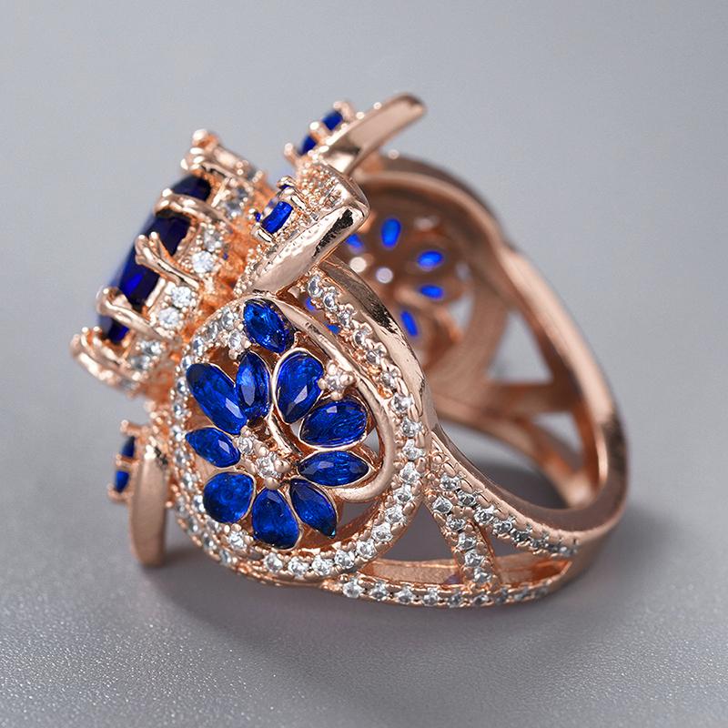 Huitan Temperament Rings with White/Blue Cubic Zirconia Bright Charms Female Modern Accessories Delicate Sparkling Party Jewelry