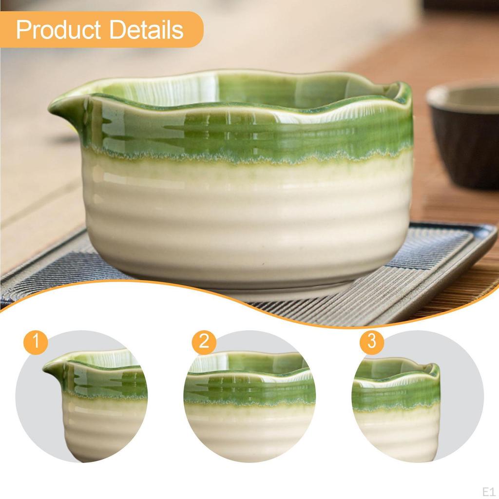 Ceramic Matcha Bowl with Spout for Mixing Decoration Traditional Tea Making Porcelain