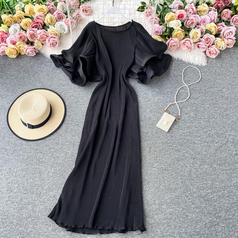 French Bellflower Fairy Mori Lotus Leaf Big Trumpet Sleeve Pleated Dress Mopping the Floor and Swinging Temperament Long Dress