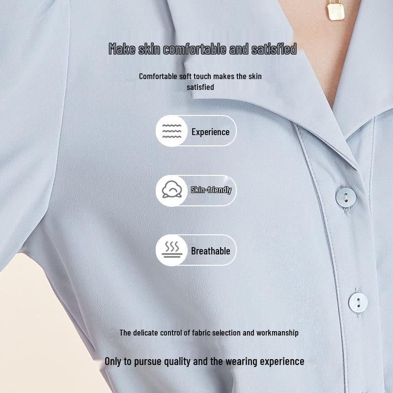 Elegant Blue Summer Short Sleeve Women's Professional Shirt for Commuting or Interviews