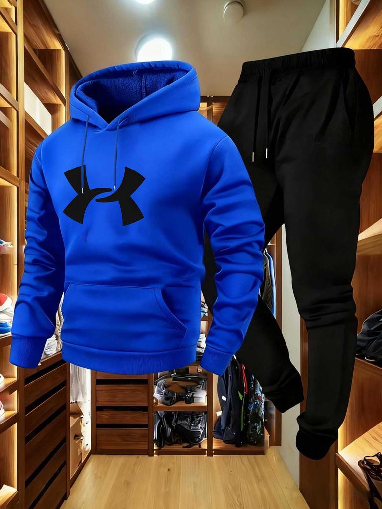 2025 Trendy Men's Warm Hooded Sweatshirt Set for Autumn/Winter