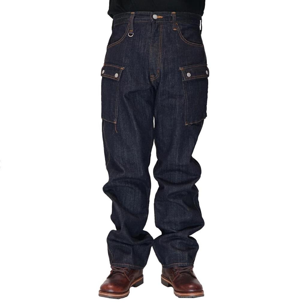 Kojima Jeans 13oz Wide Denim Cargo Made in One Men's Pants, Japan, Wash, RNB-1127W-Indigo-34