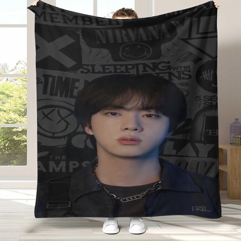 Kim Seok Jin Kpop B-BTS Flannel Blanket,Ultra Soft Warm Plush Throw for Home Bedroom Bed Sofa Cover Office Camping picnic gift