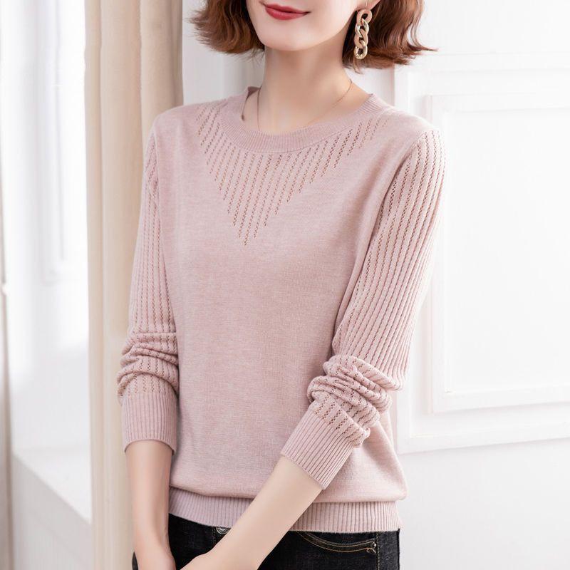 

Круглая шея вязание нижний свитер для женщин 2023 осень женщины свободные длинные рукава повседневный одноцветный свитер пуловер женский