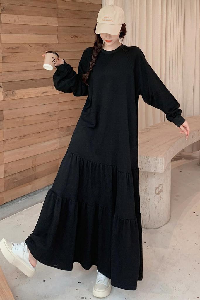 Chubikime Long Loose Long Crew Solid Plus Flared Women's Dress, Fit, Sleeves, Neck, Color, Sizes, Figure-Flattering, Slimming, Stylish, Dress, Casual,