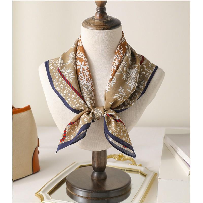 100% Mulberry Silk Crepe De Chine 65 Maillard Cashew Square Scarf Women's Thin High-end Light Luxury