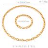 Trendy Stainless Steel Figaro Chain Bracelet & Necklace Set - Simple, Versatile Jewelry Accessory