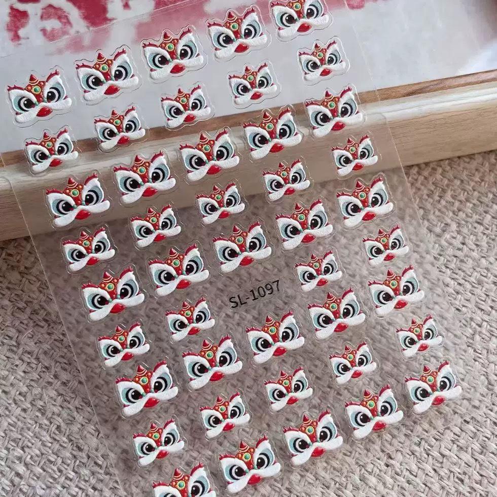 Chinese New Year Lion Dance 3D Nail Art Stickers