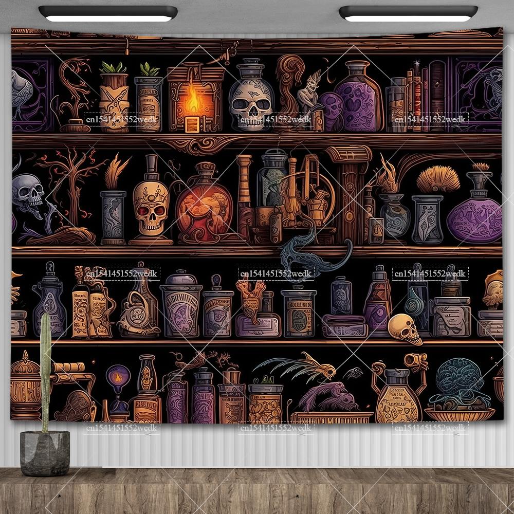 Witch's Library Staircase Tapestry Magic Bookshelf Tapestry Wall Hanging Altar Cloth Aesthetic Room Decor Book Shelves Backdrops