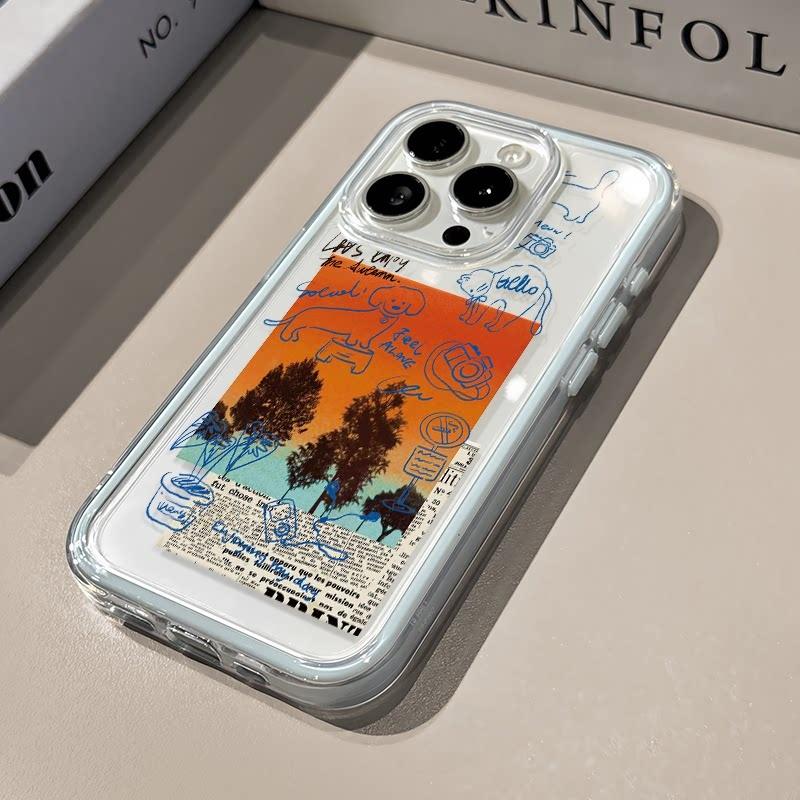 INS Sunset Graffiti Soft Silicone Clear Phone Case For iPhone 17 Pro Max Case 15 16 14 13 12 11 Pro 17 Air X XS XR 16 Plus Cover