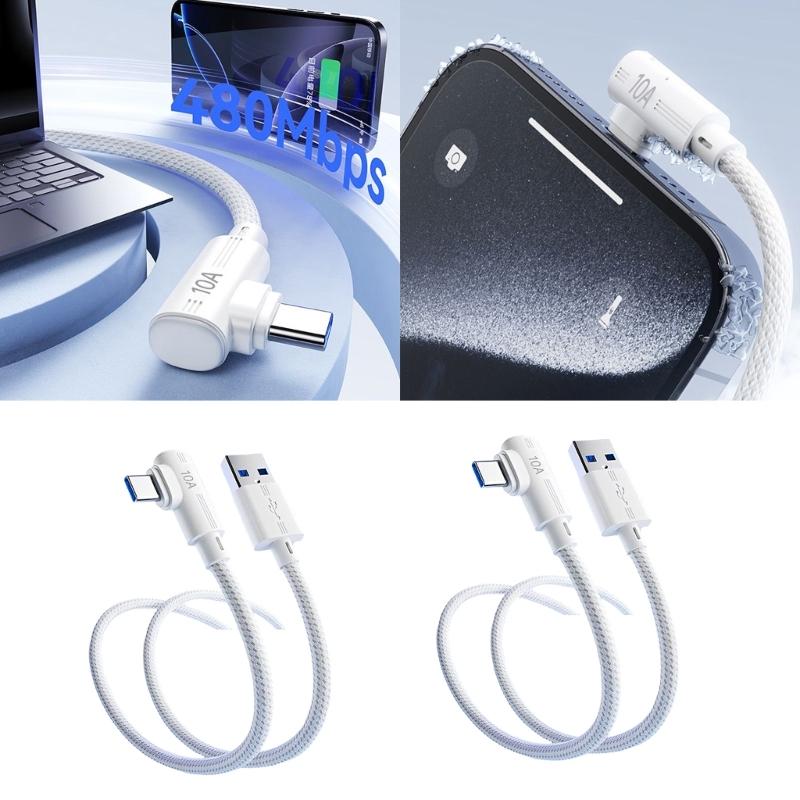 10A Fast Charging Braided Cable Right Angle USB C Cable Data Transfer Cord Suitable for Gaming and Quick Charging