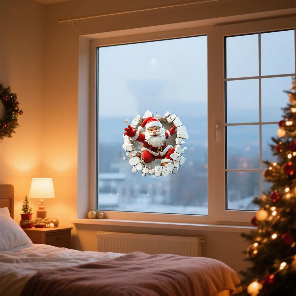 Weihnachten Kreativer visueller Effekt Gebrochene Wand Cartoon Aufkleber Festliche Atmosphäre Wohnzimmer Heimdekoration Wandaufkleber