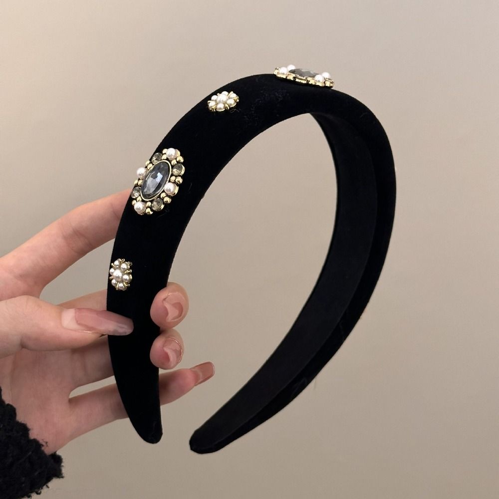 Elegant Design Velvet Headband Sparkly Rhinestone Hair Bands Gentle Hair Hoops  Daily Use