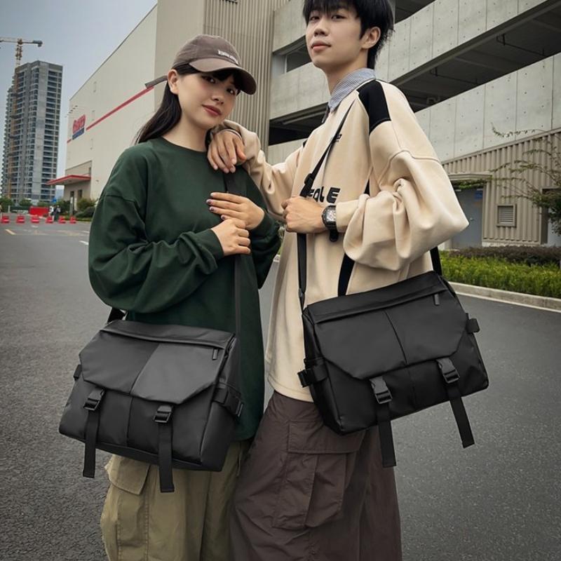 Unisex Solid Nylon Messenger Bag  Large Capacity  Lightweight  Waterproof  Casual  Shoulder Bag  Comfortable Fabric  Travel Crossbody Bag