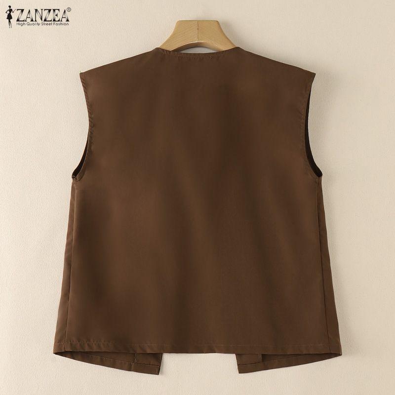 ZANZEA Women Casual Round Neck Solid Color Sleeveless Vest Tops