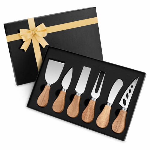6-piece Cheese Knife Set, Stainless Steel Cheese Cutlery with Cheese Slicer and Cheese Cutter Wood Handle. Includes Cheese Knife, Cheese Fork, and Che